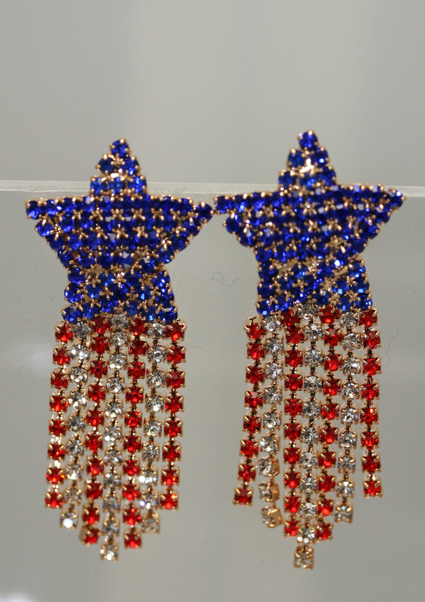 USA Patriotic 4th of July Independence Day Gift, Red White Blue Rhinestone Shooting Star Post Earrings