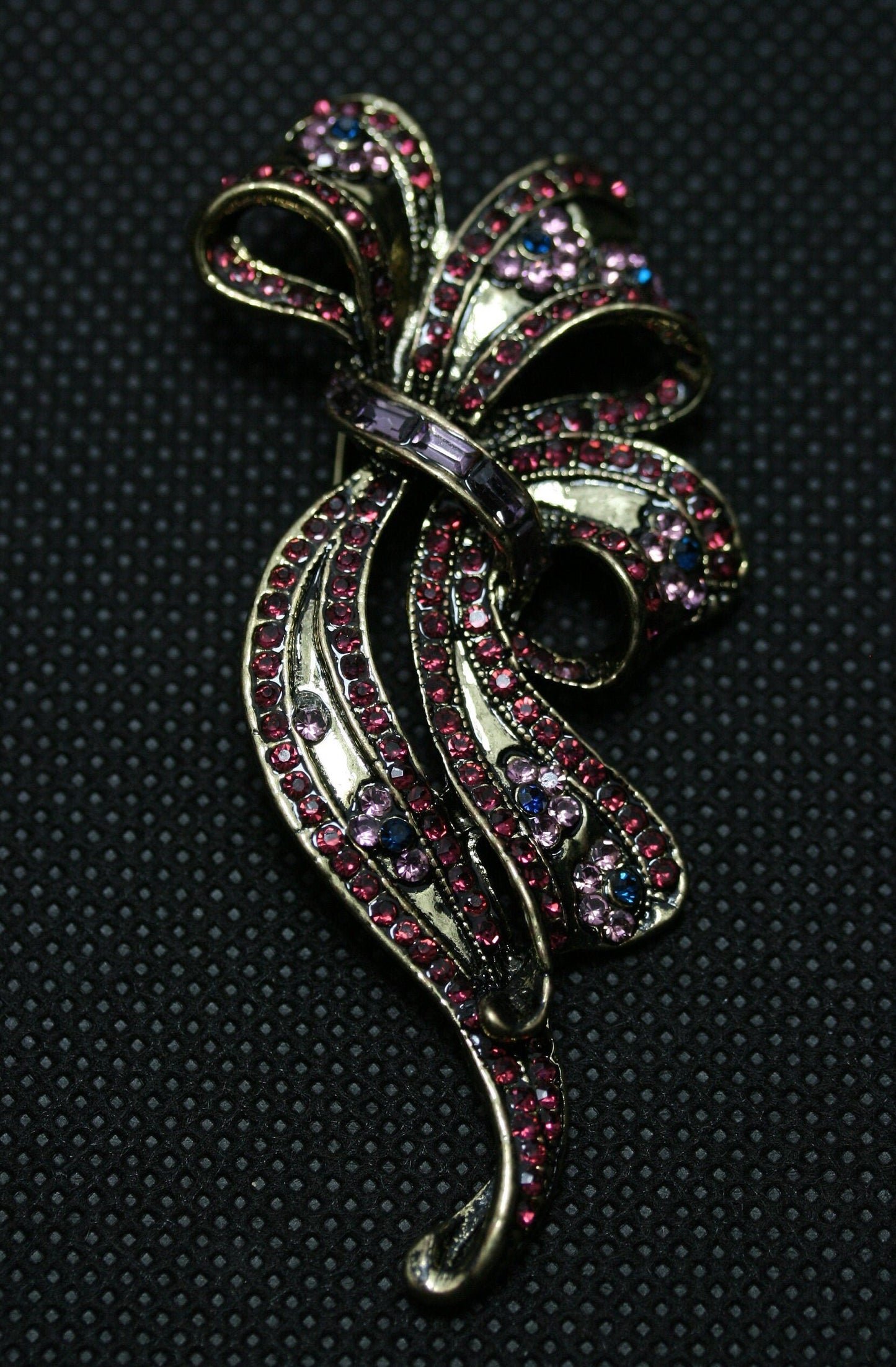Vintage Style Rhinestone Statement Purple Ribbon Brooch Filigree Crystal Bow Tie Brooch Pin, Wedding Jewelry