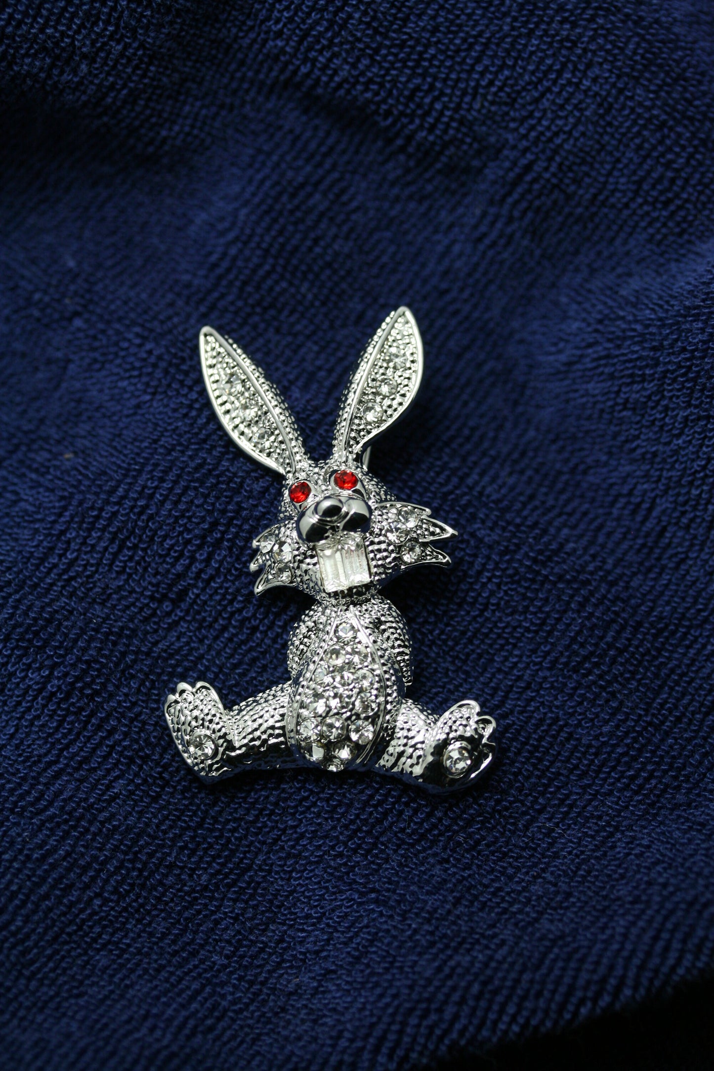 Easter Bunny Rabbit Silver Rhinestone Crystal Brooch Pin