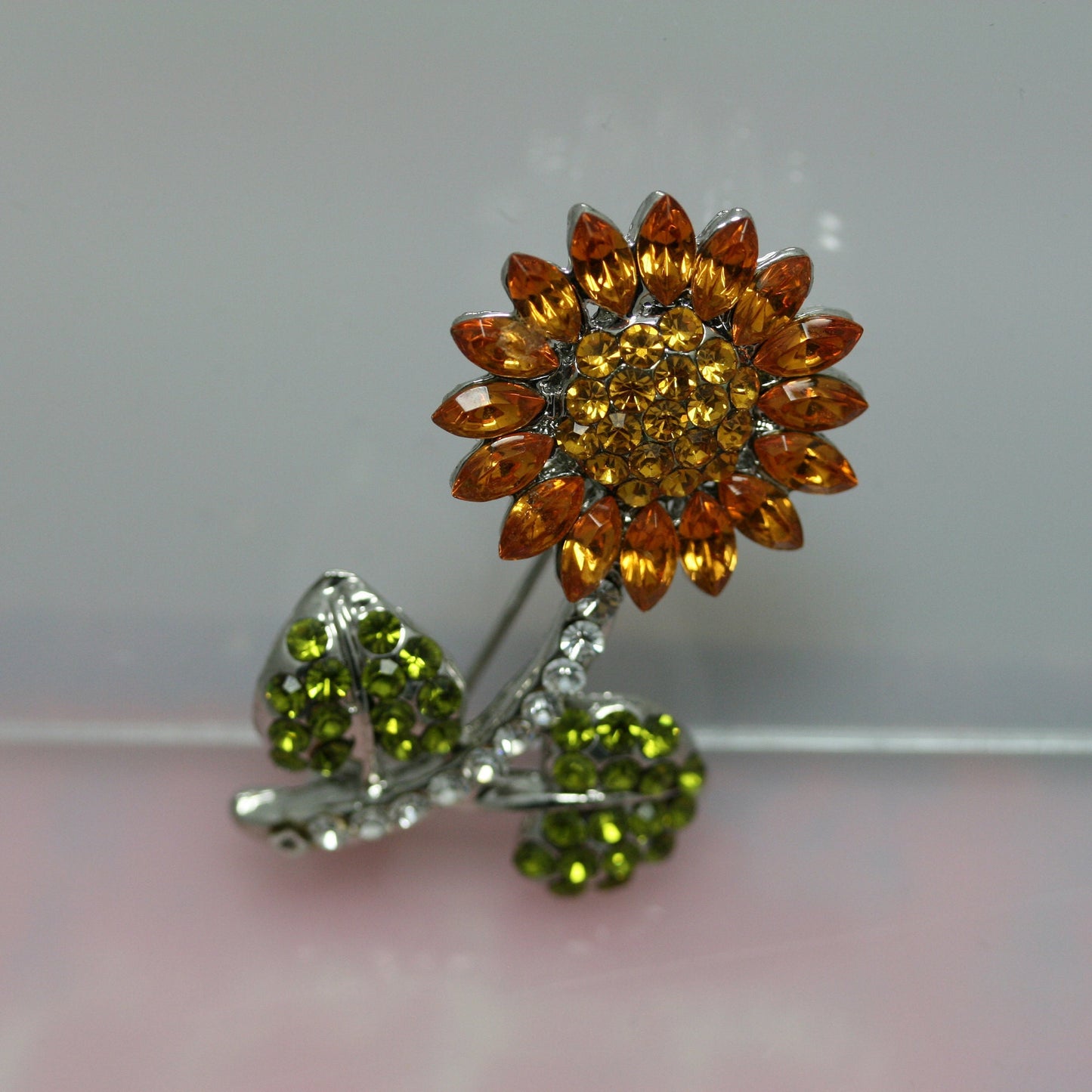 Rhinestone Crystal Sunflower Brooch Pin.