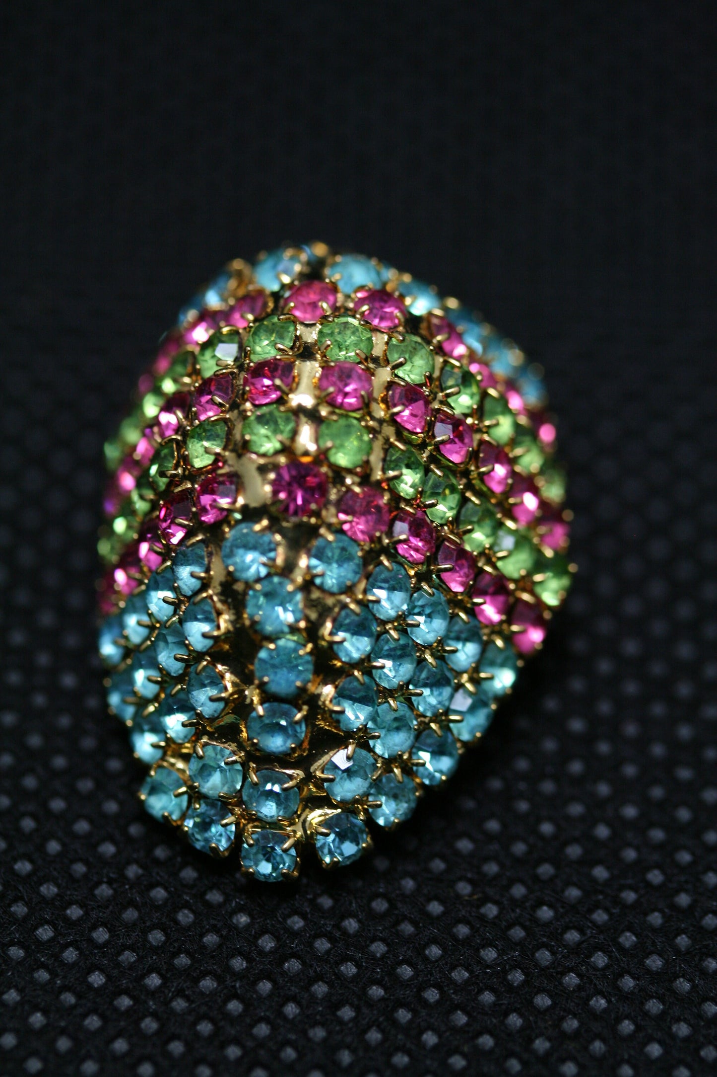 Vintage Rhinestone Crystal Easter Egg Pink Green Blue Faceted Stones Brooch Pin, Easter Pin Jewelry