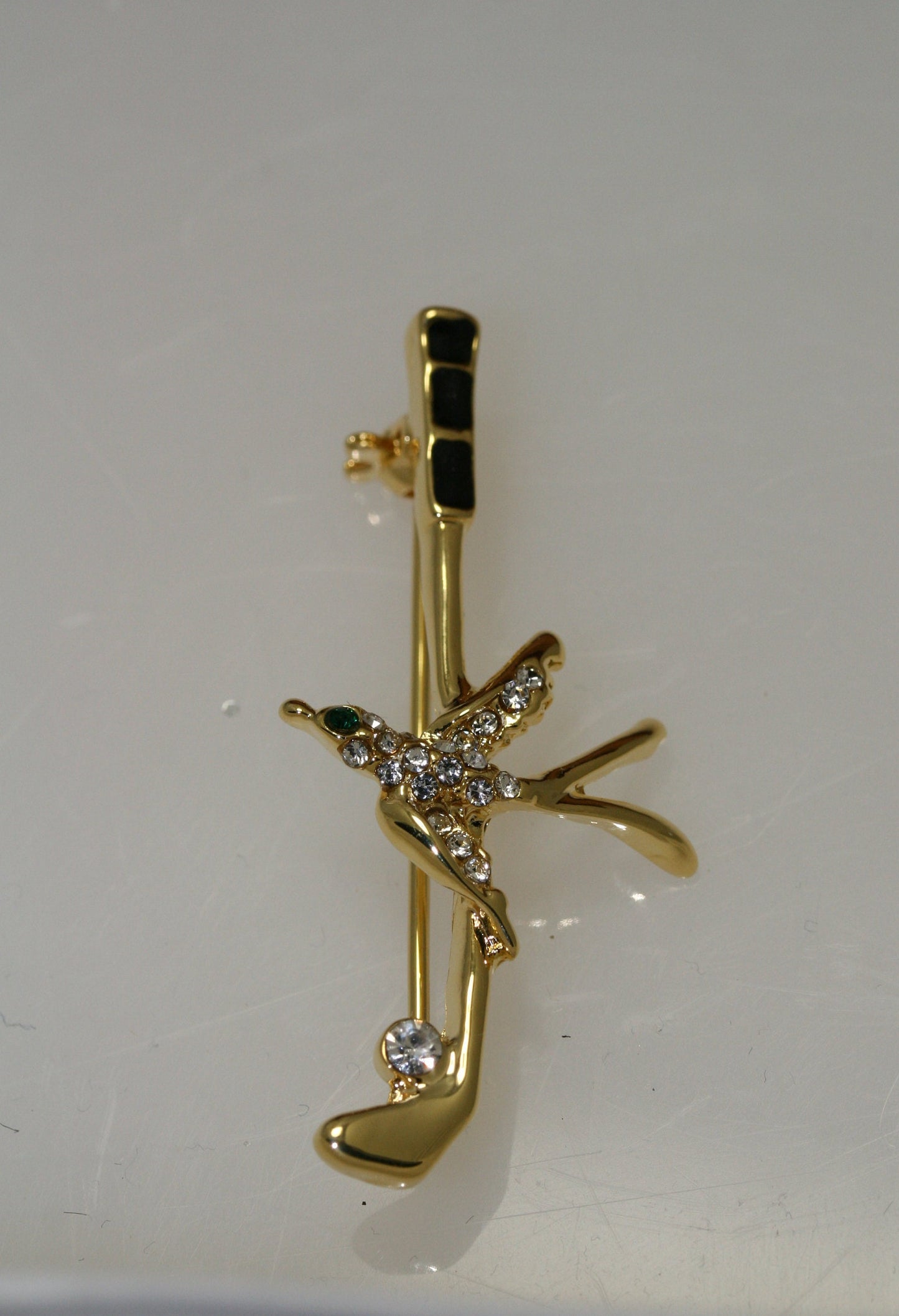 Rhinestone Goldstone Birdie on a Golf Wedge Pin Brooch