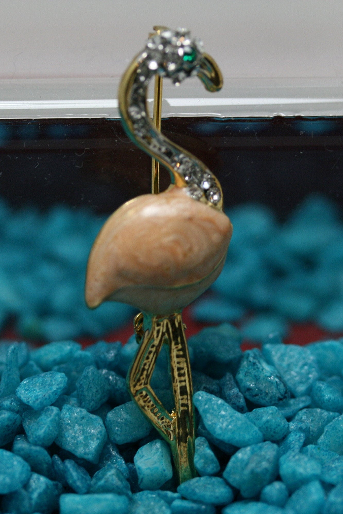 Vintage Pink Flamingo Rhinestone Crystal Pin Brooch, Pink Flamingo Brooch Pin