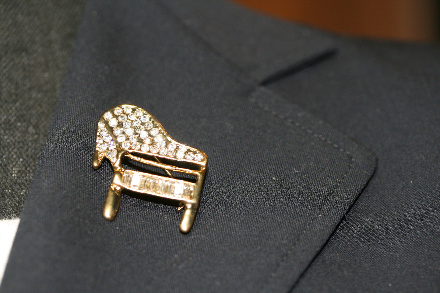 Vintage Gold Rhinestone Baby Grand Piano Brooch Musician Jewelry Piano Pin