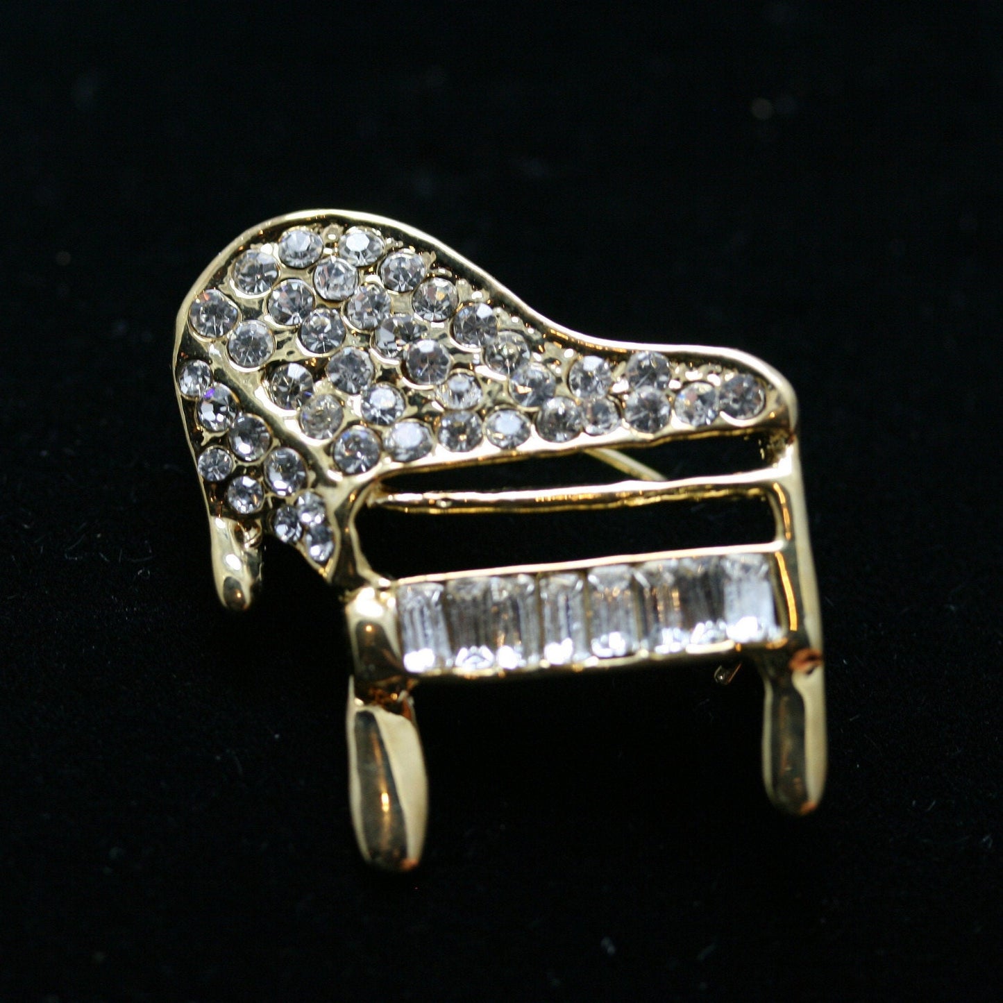 Vintage Gold Rhinestone Baby Grand Piano Brooch Musician Jewelry Piano Pin