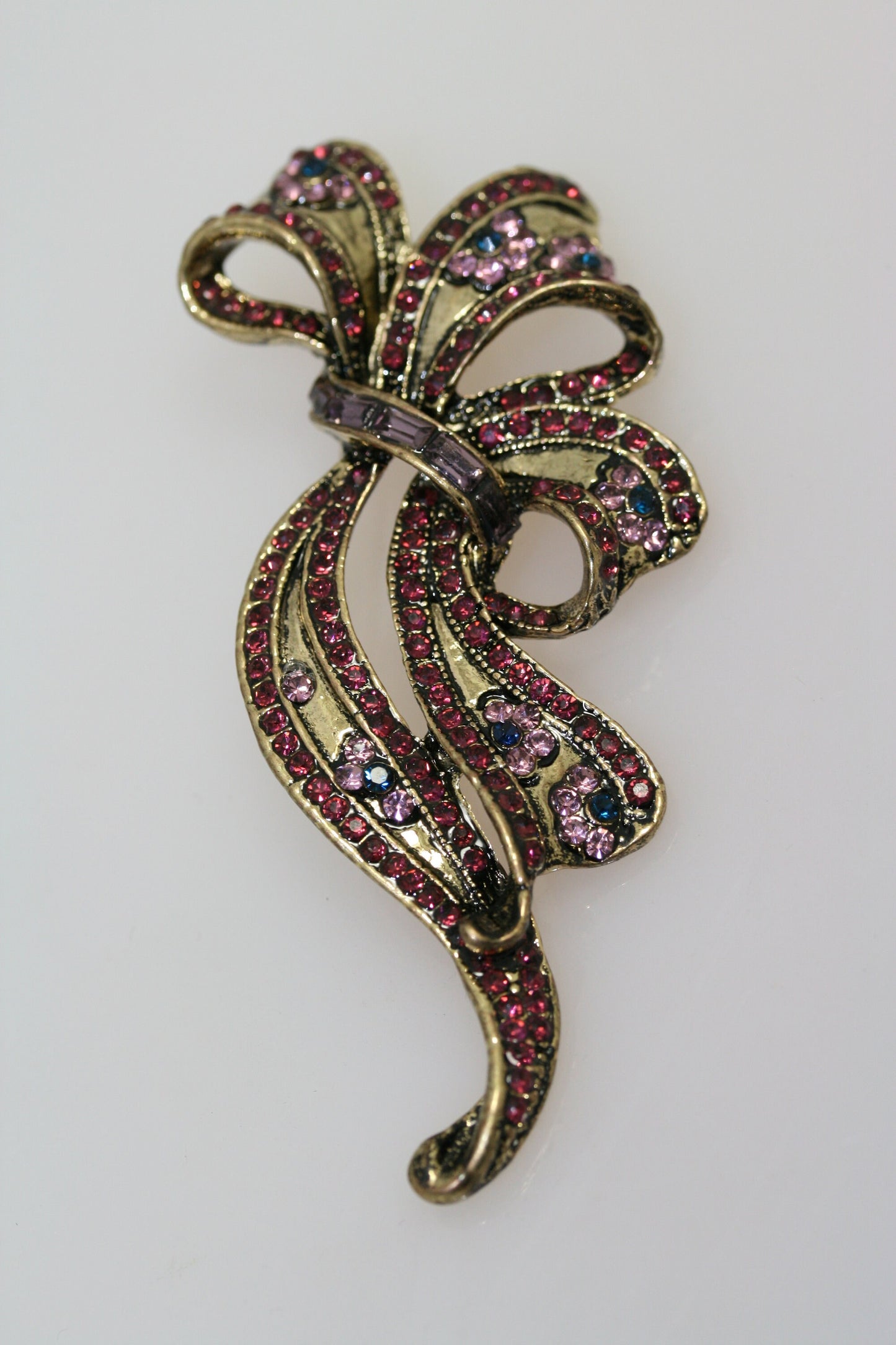 Vintage Style Rhinestone Statement Purple Ribbon Brooch Filigree Crystal Bow Tie Brooch Pin, Wedding Jewelry
