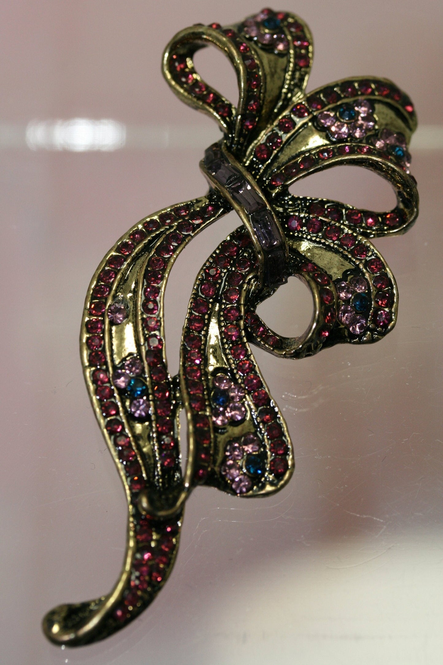 Vintage Style Rhinestone Statement Purple Ribbon Brooch Filigree Crystal Bow Tie Brooch Pin, Wedding Jewelry