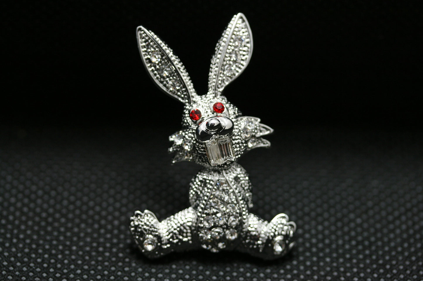 Easter Bunny Rabbit Silver Rhinestone Crystal Brooch Pin