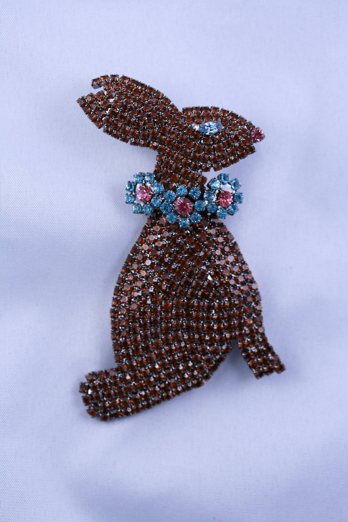 Rhinestone Crystal Large Easter Bunny Rabbit Pin Brooch, Chocolate Color Easter Bunny Pin