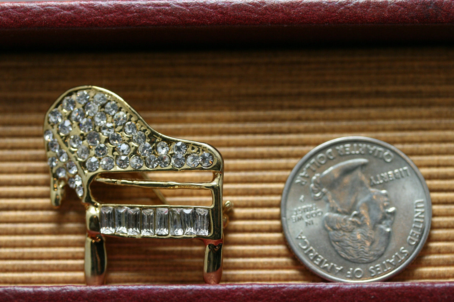 Vintage Gold Rhinestone Baby Grand Piano Brooch Musician Jewelry Piano Pin