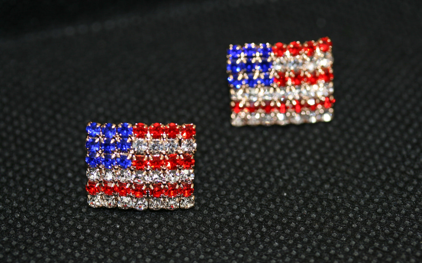Rhinestone American USA Flag 4th July Stud Earrings, Gold-Plated Patriotic Red White Blue Flag Earring, Patriotic Independence Jewelry