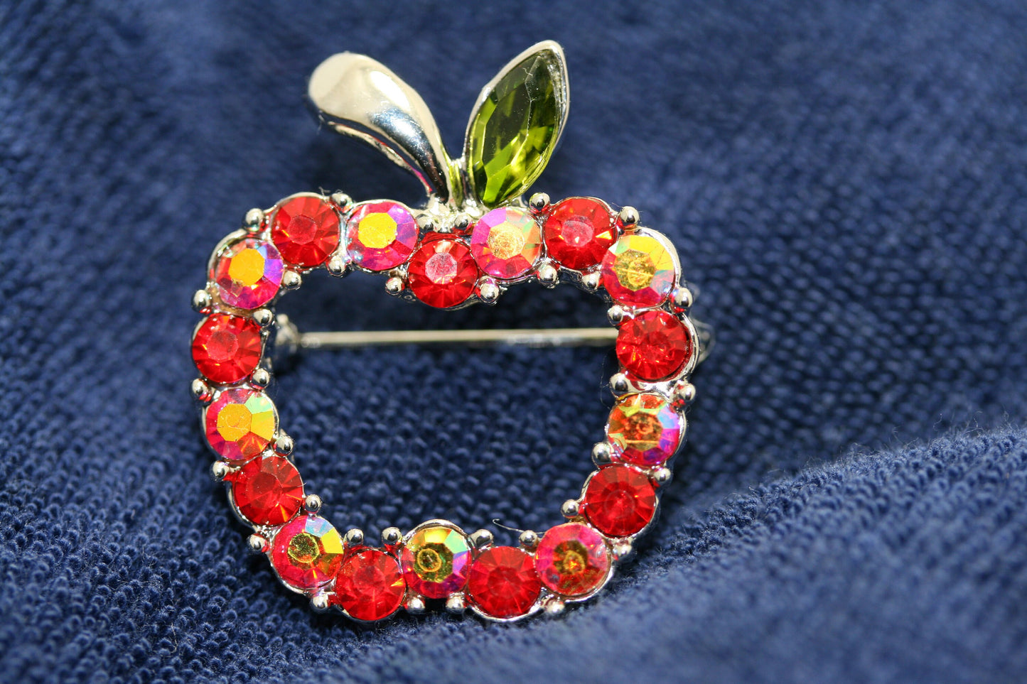 Rhinestone Apple Crystal Fruit Pin Brooch, To Teacher Apple Fruit Brooch Pins For Gift