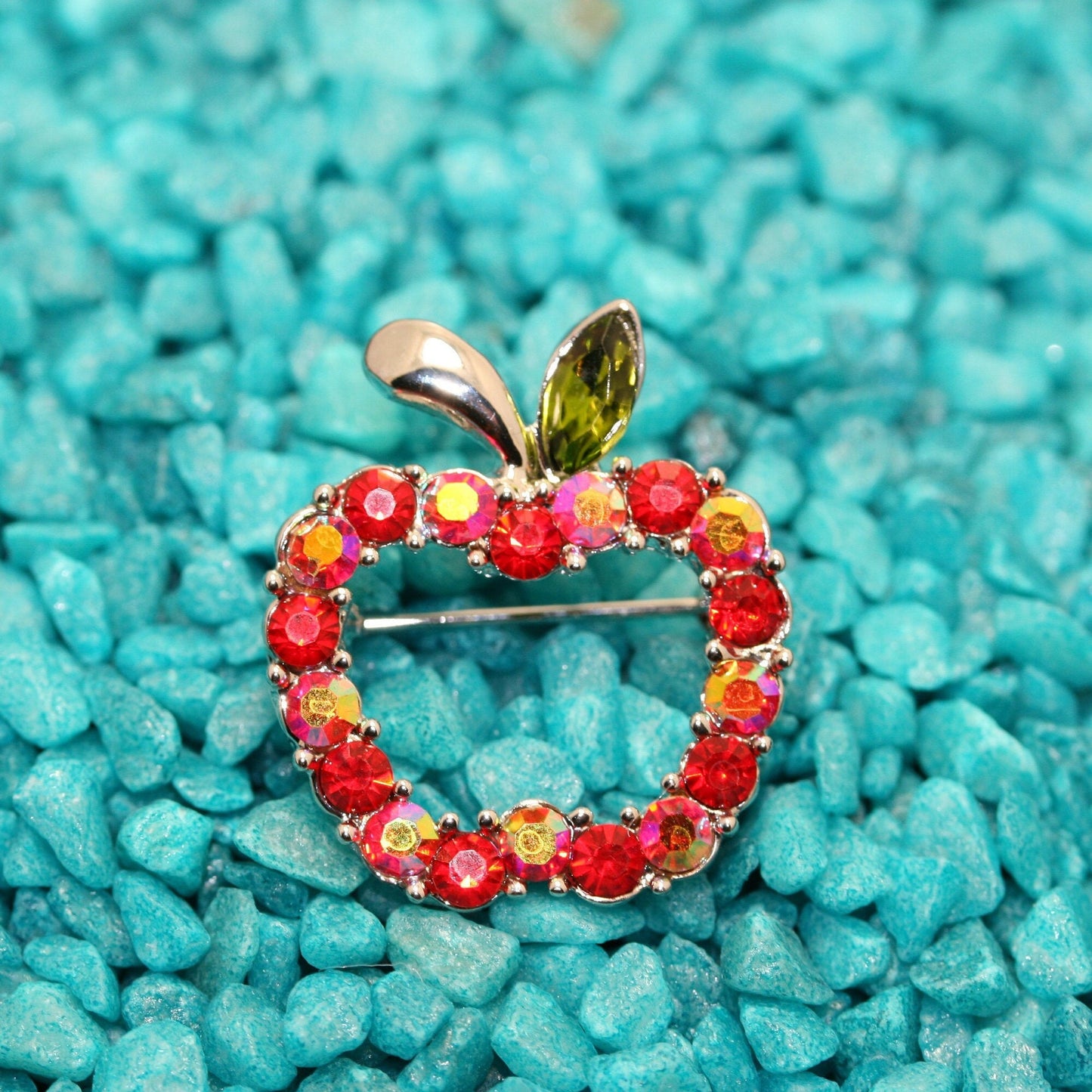 Rhinestone Apple Crystal Fruit Pin Brooch, To Teacher Apple Fruit Brooch Pins For Gift