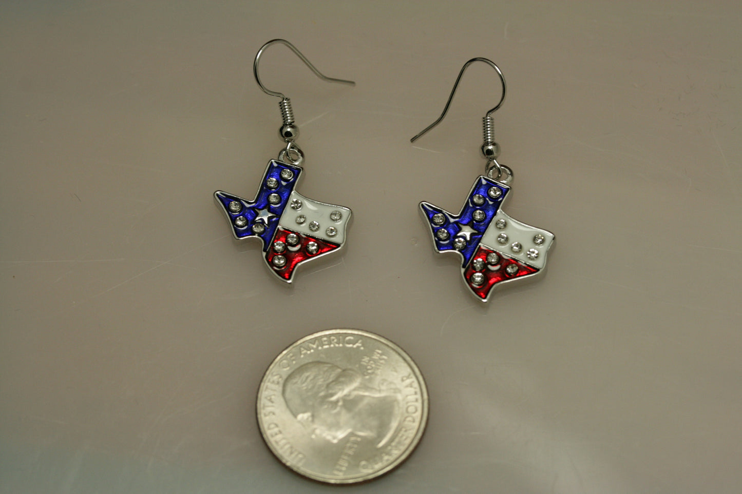Rhinestone Patriotic Texan Texas Shape Flag Earrings, 4th of July Fashion Jewelry, Texan Jewelry,