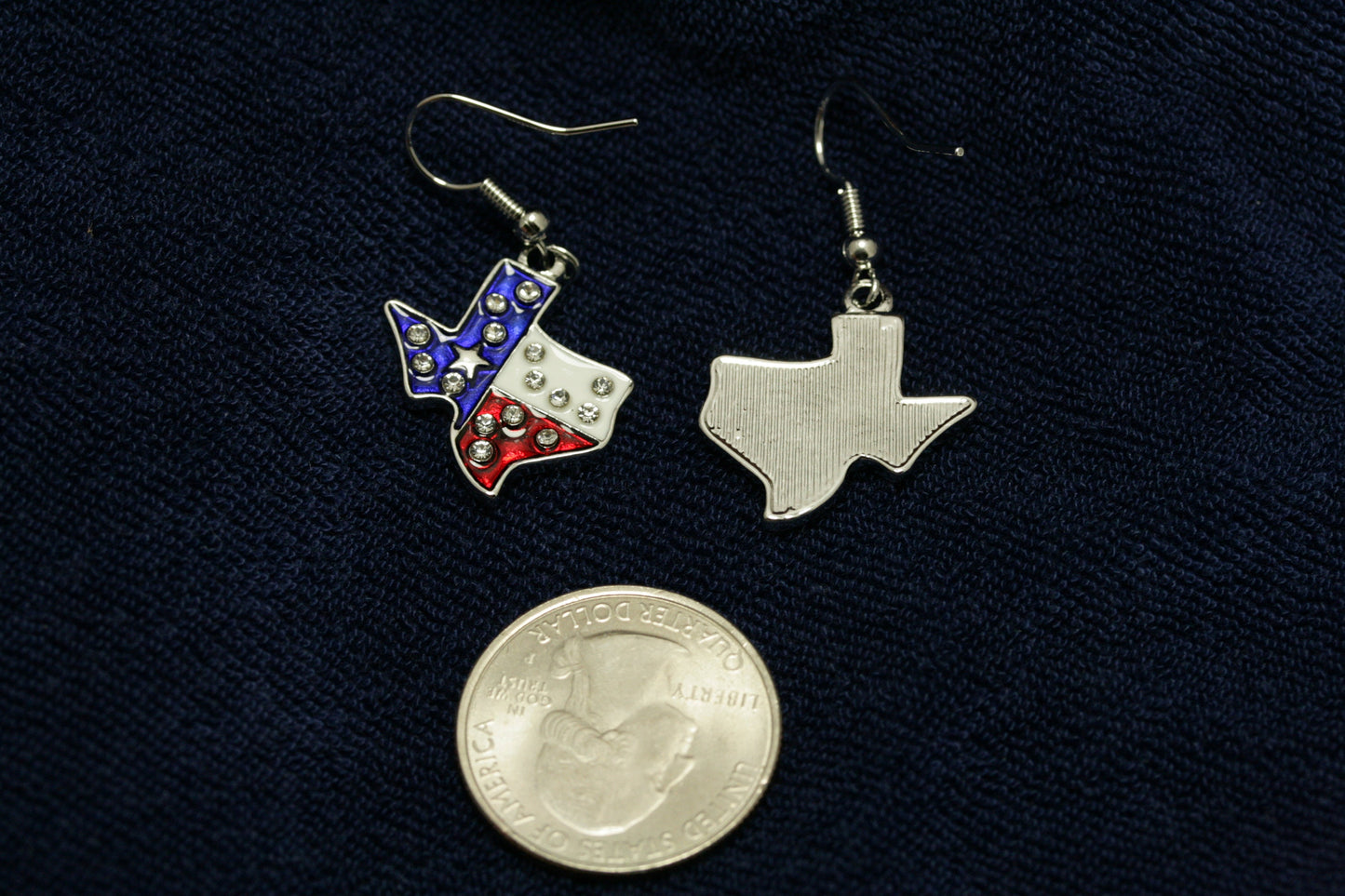 Rhinestone Patriotic Texan Texas Shape Flag Earrings, 4th of July Fashion Jewelry, Texan Jewelry,