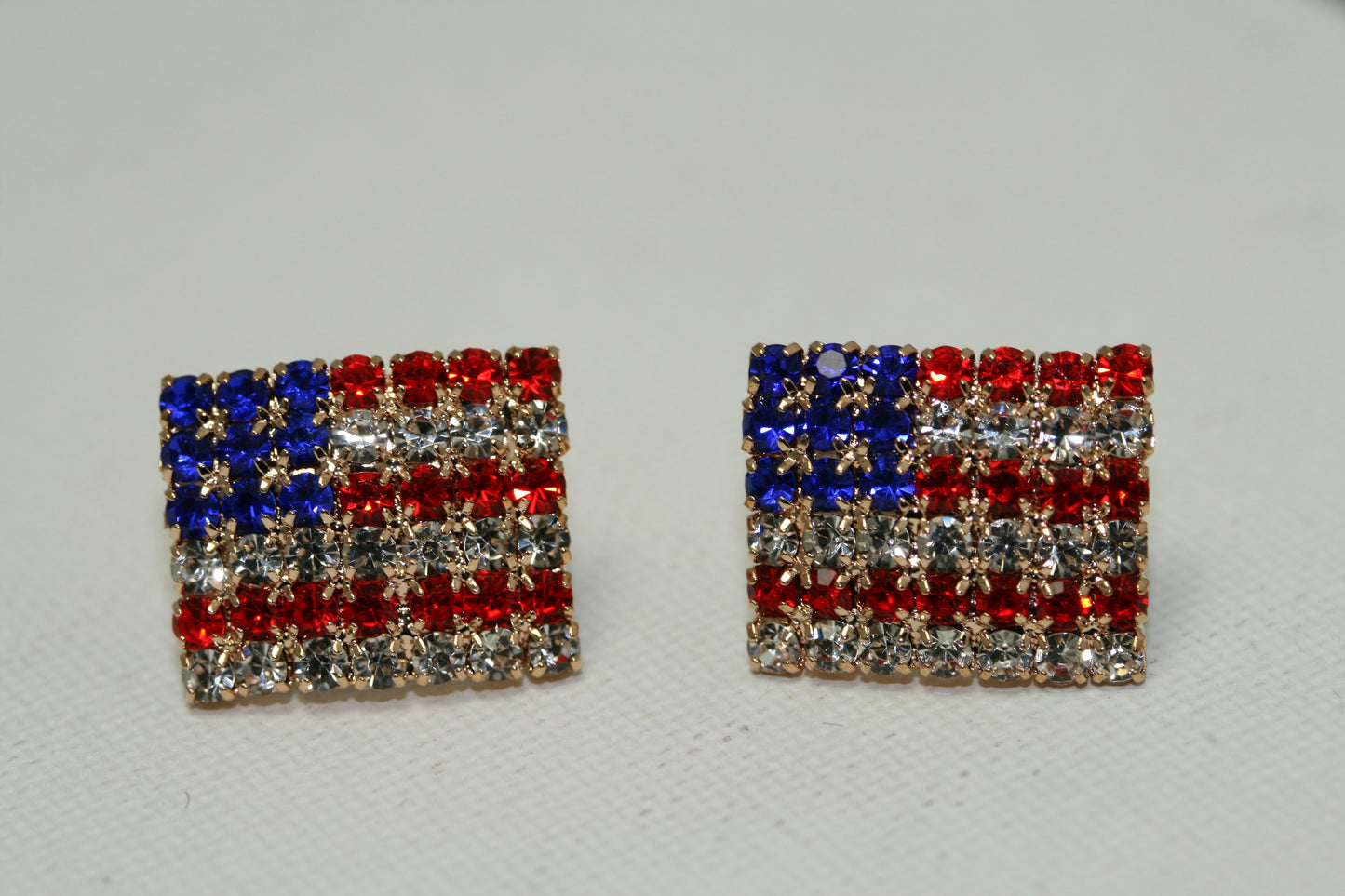 Rhinestone American USA Flag 4th July Stud Earrings, Gold-Plated Patriotic Red White Blue Flag Earring, Patriotic Independence Jewelry