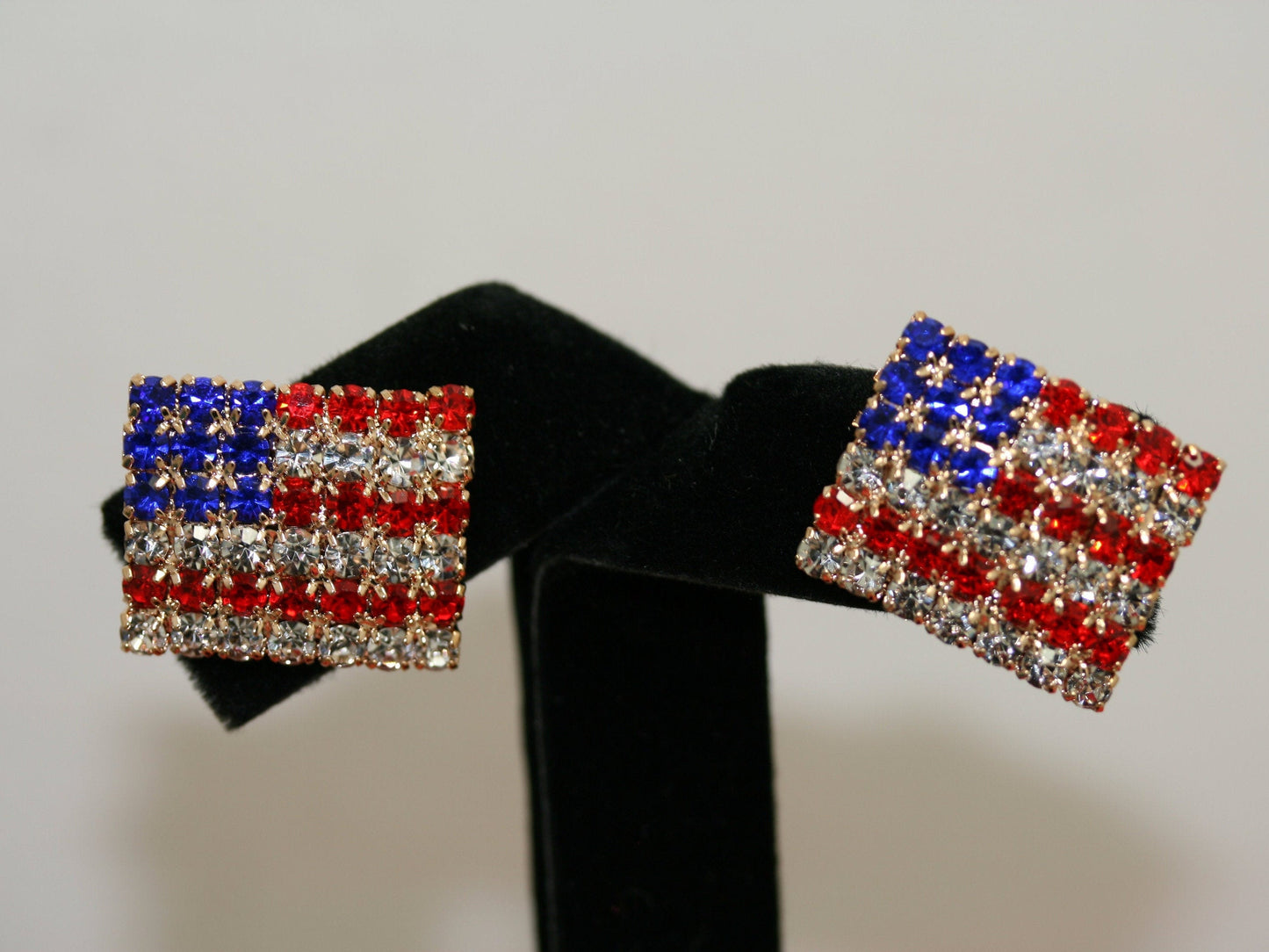 Rhinestone American USA Flag 4th July Stud Earrings, Gold-Plated Patriotic Red White Blue Flag Earring, Patriotic Independence Jewelry
