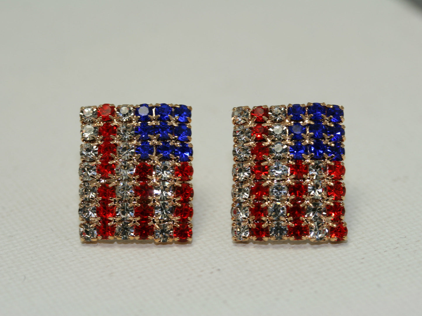 Rhinestone American USA Flag 4th July Stud Earrings, Gold-Plated Patriotic Red White Blue Flag Earring, Patriotic Independence Jewelry
