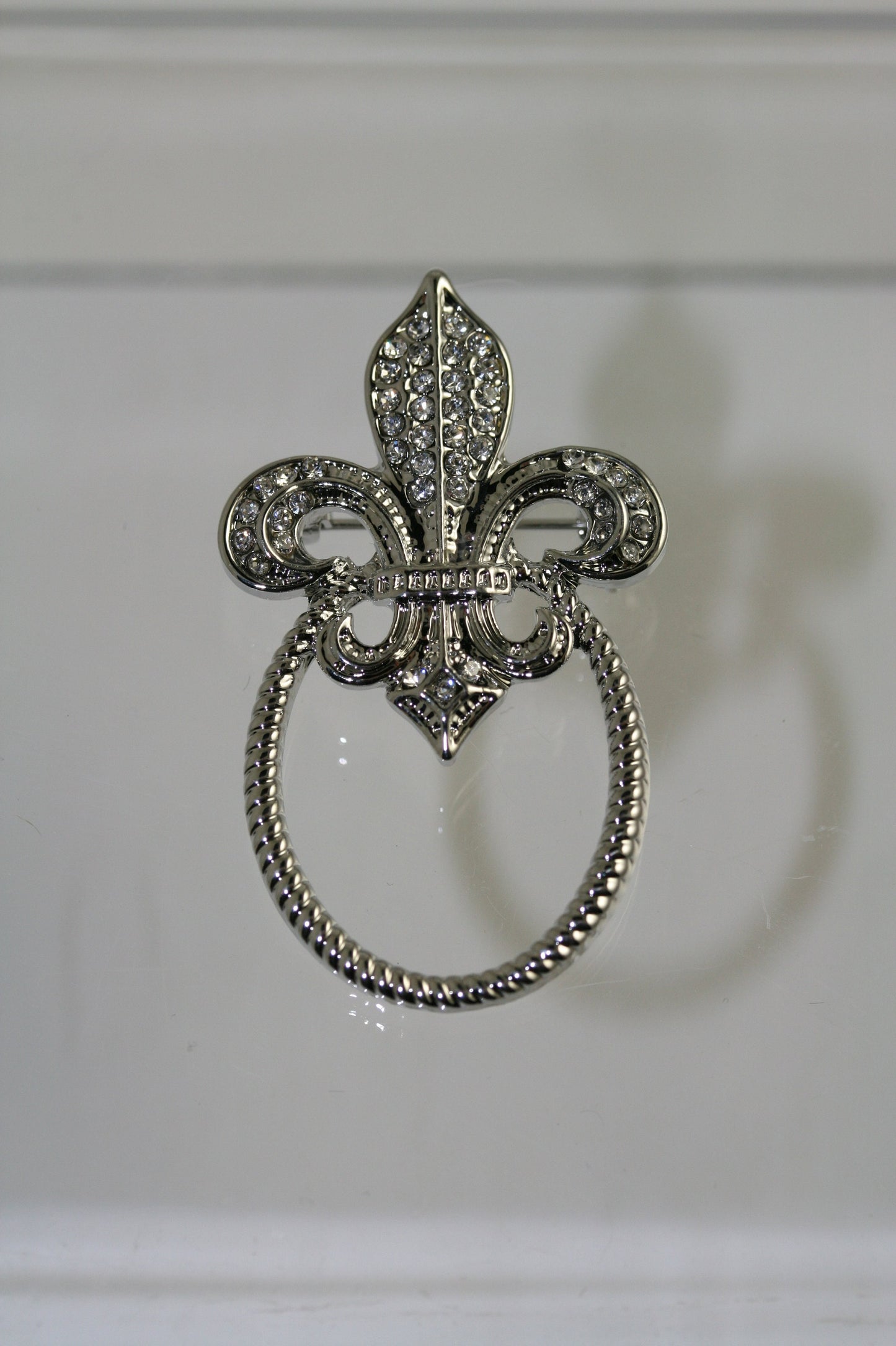 Rhinestone Fleur De Lis Crystal Eyeglasses Holder Pin Brooch, French Fleur De Lis Pin Brooch