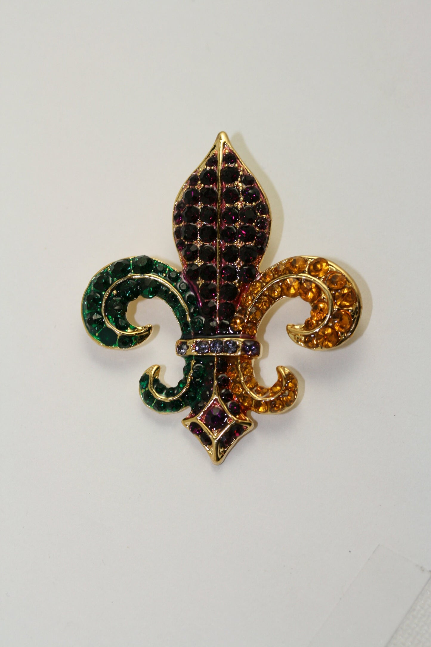 Rhinestone Mardi Gras French Fleur De Lis Flower Floral Pin Brooch Pendant & Earring Set, Fleur De Lis Earrings Bride Jewelry Gift for Her