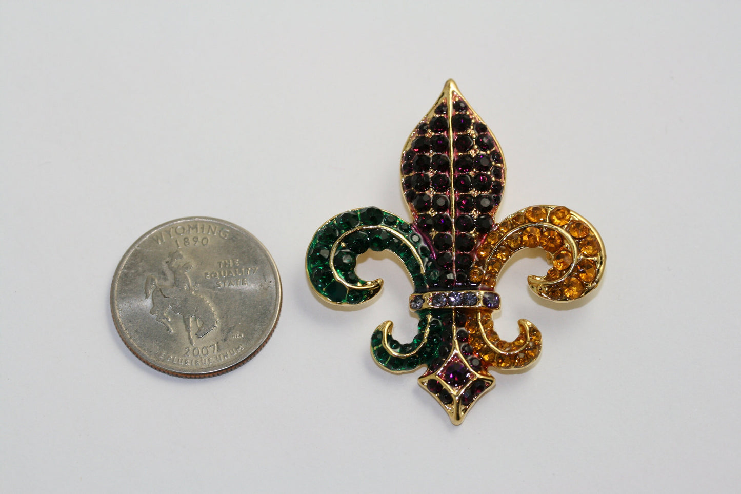 Rhinestone Mardi Gras French Fleur De Lis Flower Floral Pin Brooch Pendant & Earring Set, Fleur De Lis Earrings Bride Jewelry Gift for Her