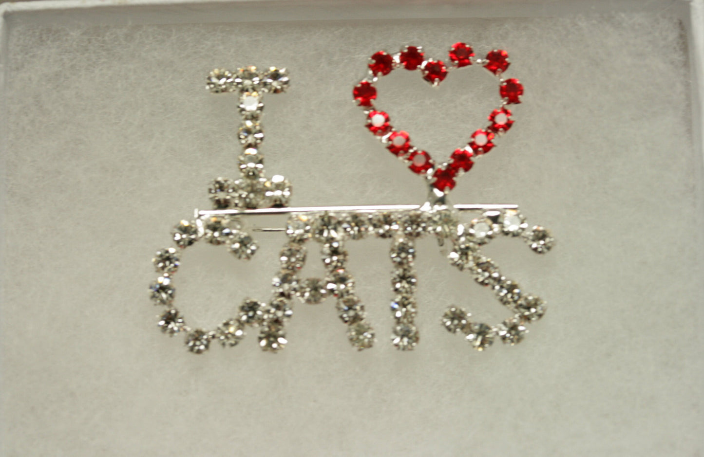 Rhinestone Word "I Love Heart Cats" Kittens Pin brooch, I love Cats Pin