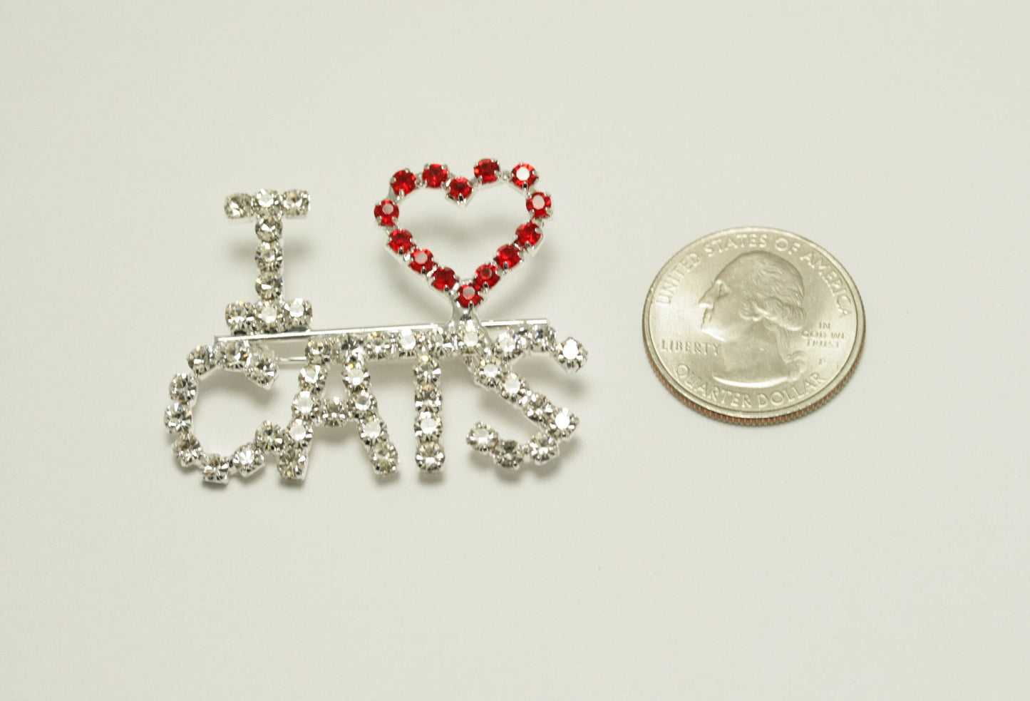 Rhinestone Word "I Love Heart Cats" Kittens Pin brooch, I love Cats Pin