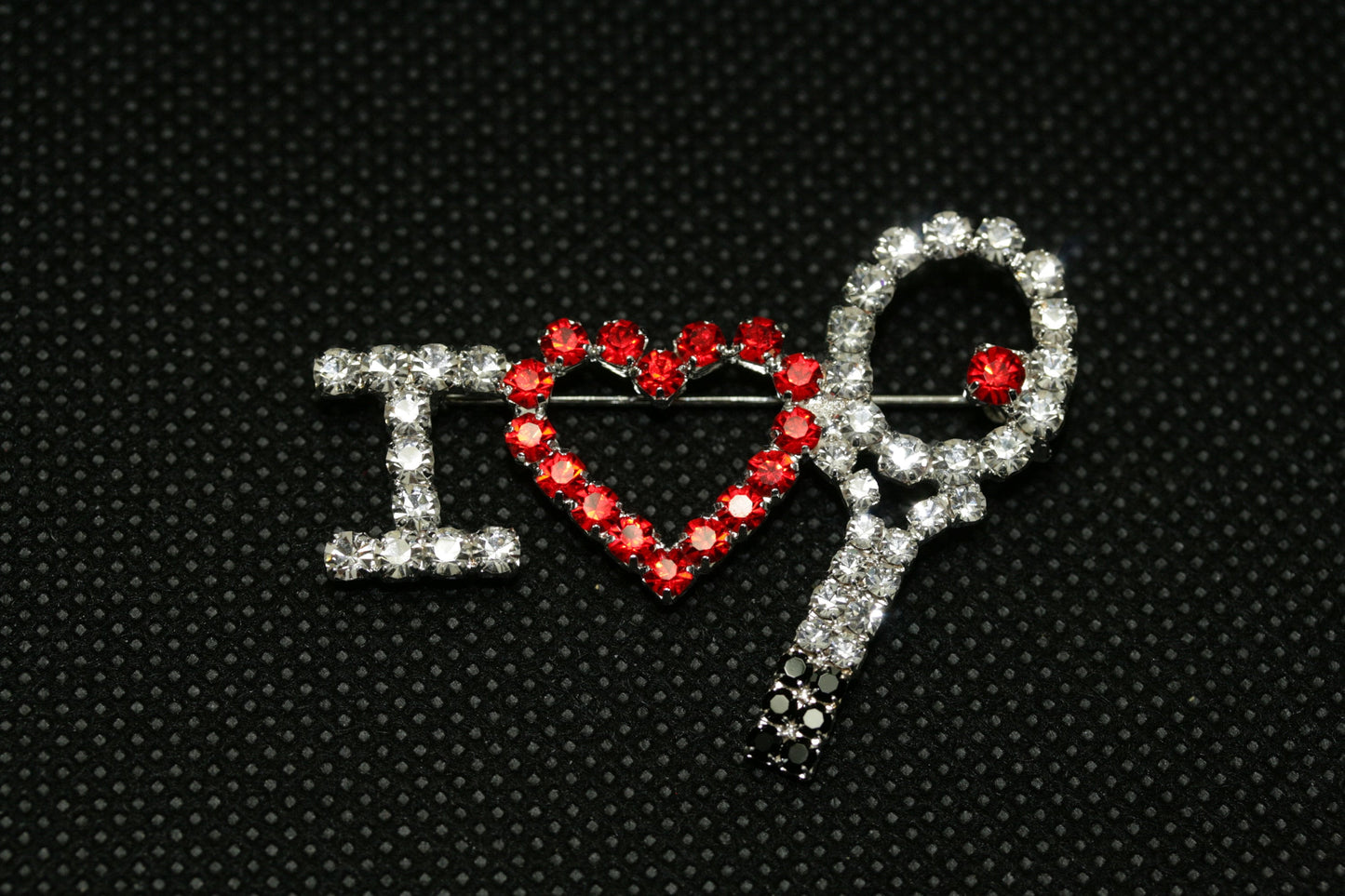 Silver Tone & Rhinestone I Love Tennis Racket Pin Brooch, Red Heart