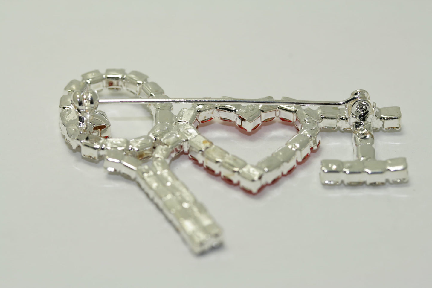 Silver Tone & Rhinestone I Love Tennis Racket Pin Brooch, Red Heart