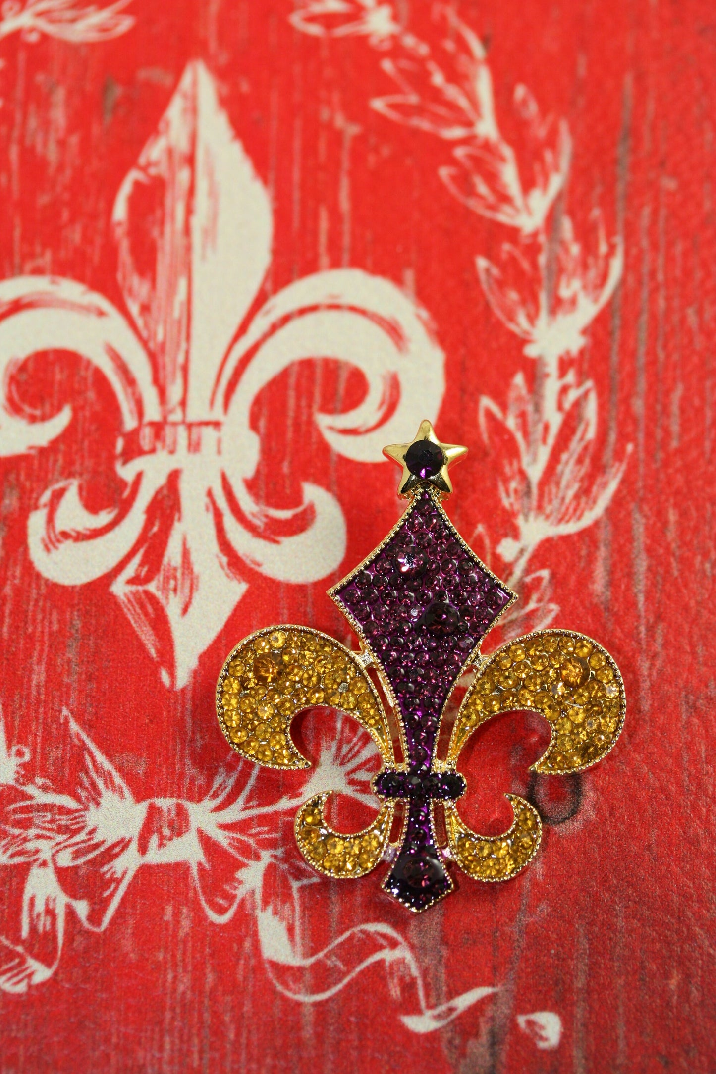 Rhinestone French Fleur De Lis Pin Brooch & Earrings Set New Orleans Mardi Gras Jewelry Gift For Her, Crystal Fleur De Lis Earrings