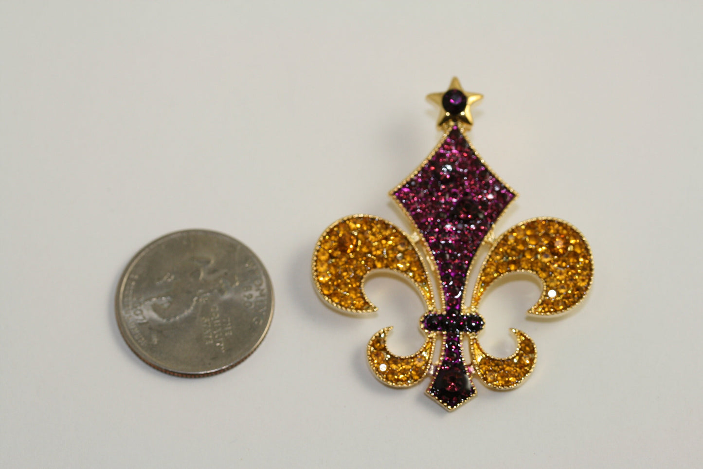 Rhinestone French Fleur De Lis Pin Brooch & Earrings Set New Orleans Mardi Gras Jewelry Gift For Her, Crystal Fleur De Lis Earrings
