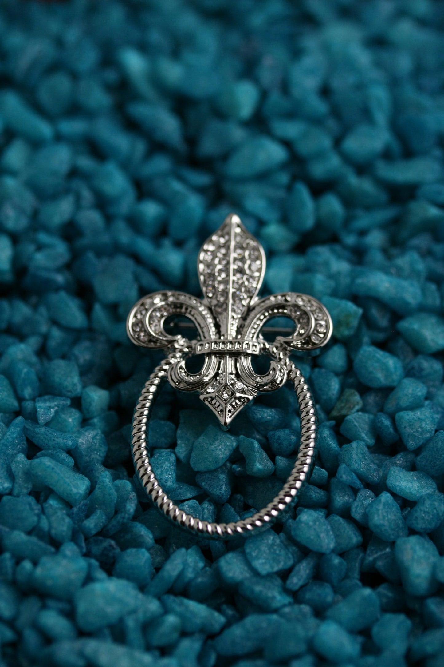 Rhinestone Fleur De Lis Crystal Eyeglasses Holder Pin Brooch, French Fleur De Lis Pin Brooch