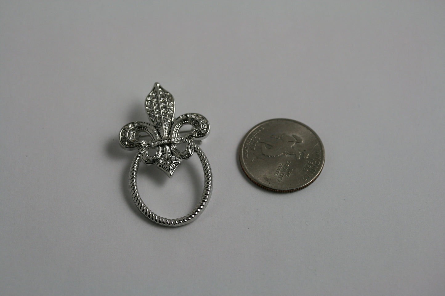 Rhinestone Fleur De Lis Crystal Eyeglasses Holder Pin Brooch, French Fleur De Lis Pin Brooch