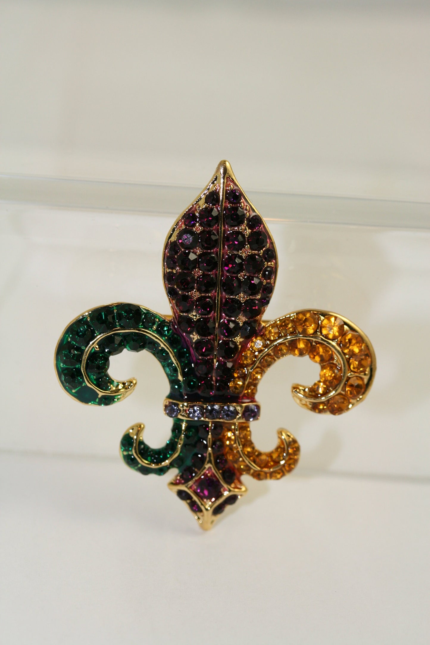 Rhinestone Mardi Gras French Fleur De Lis Flower Floral Pin Brooch Pendant & Earring Set, Fleur De Lis Earrings Bride Jewelry Gift for Her