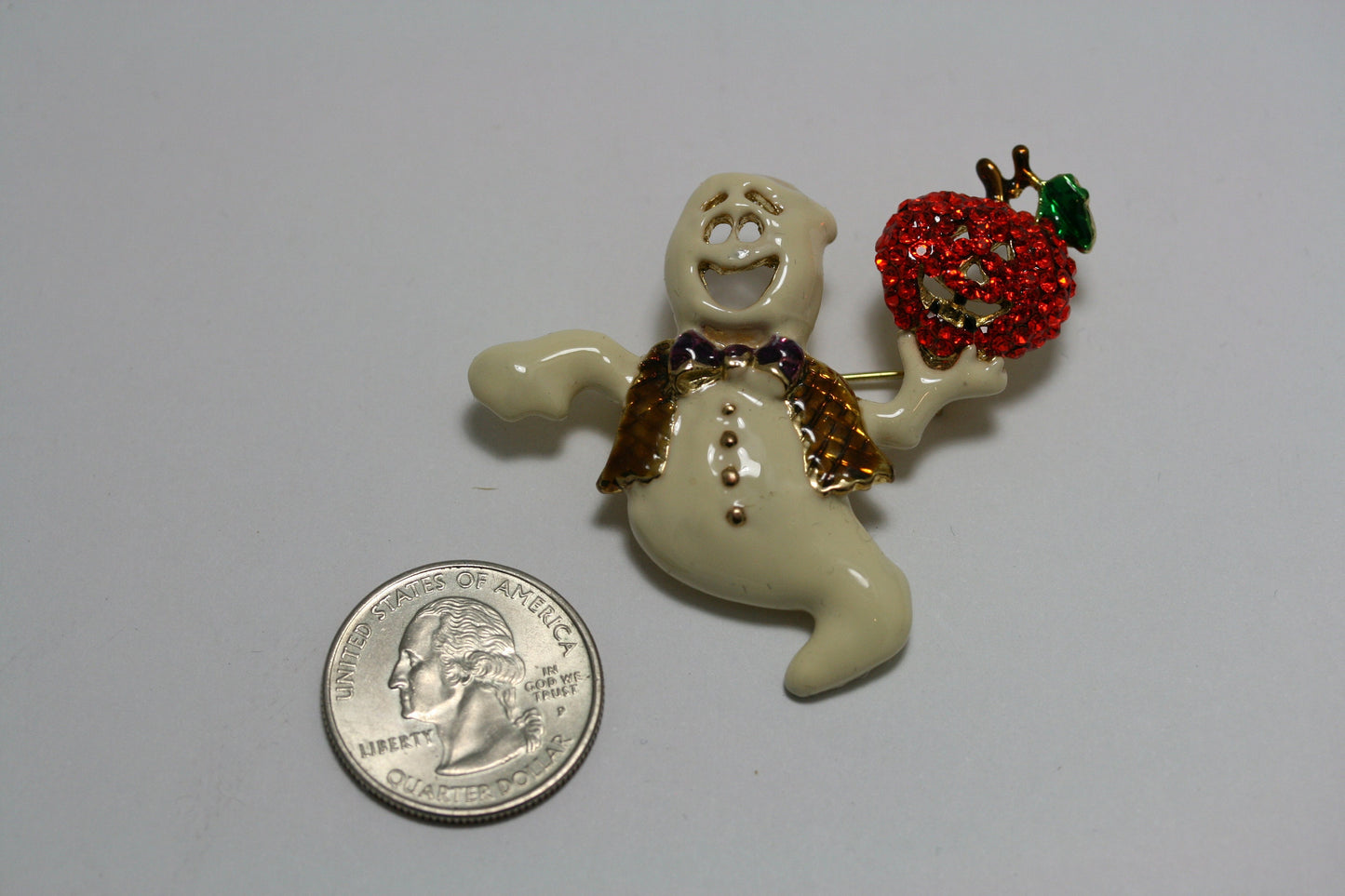 Ghost Pumpkin Pin Halloween Casper Austrian Rhinestone Crystal Brooch Pin