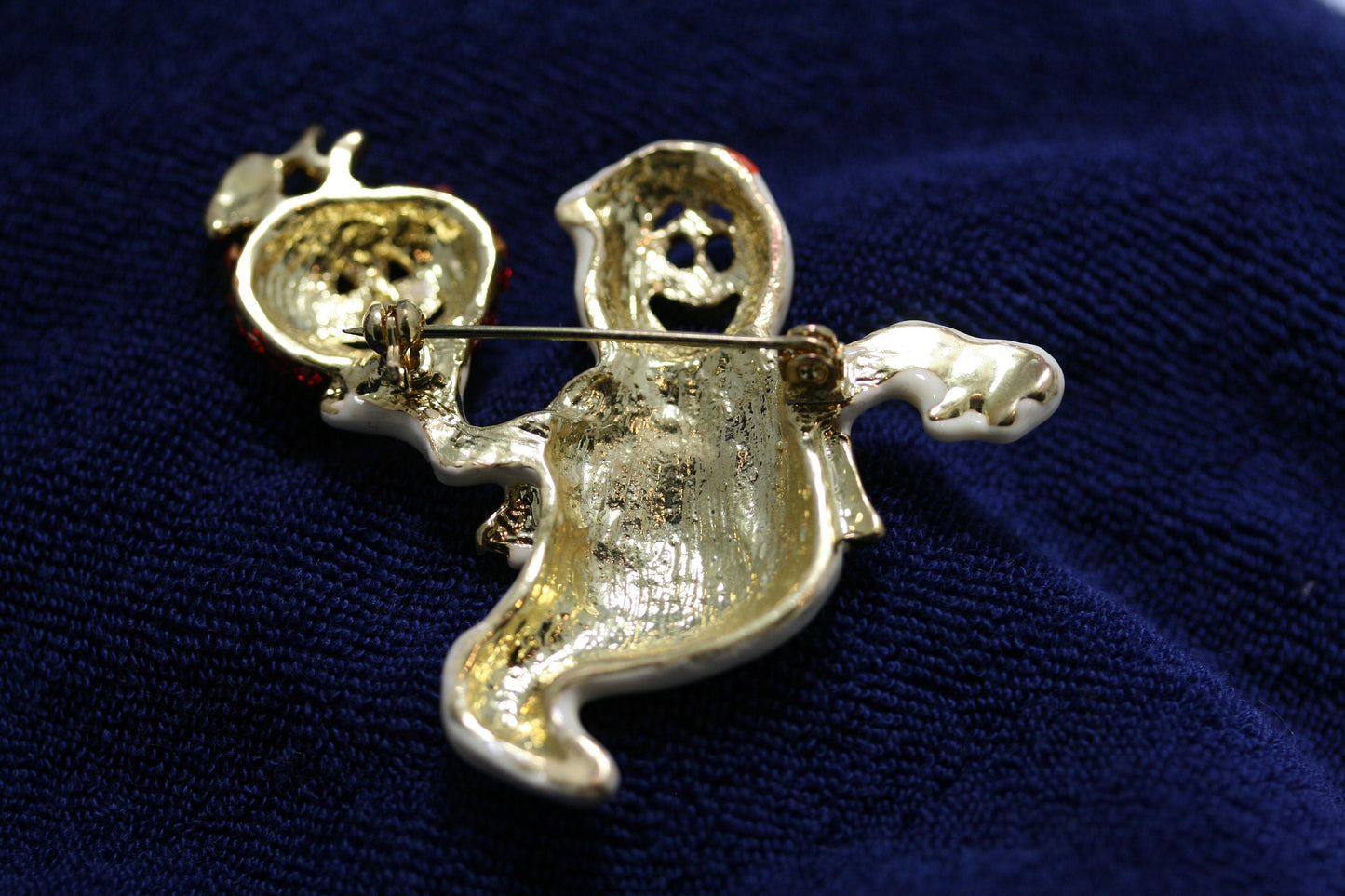 Ghost Pumpkin Pin Halloween Casper Austrian Rhinestone Crystal Brooch Pin