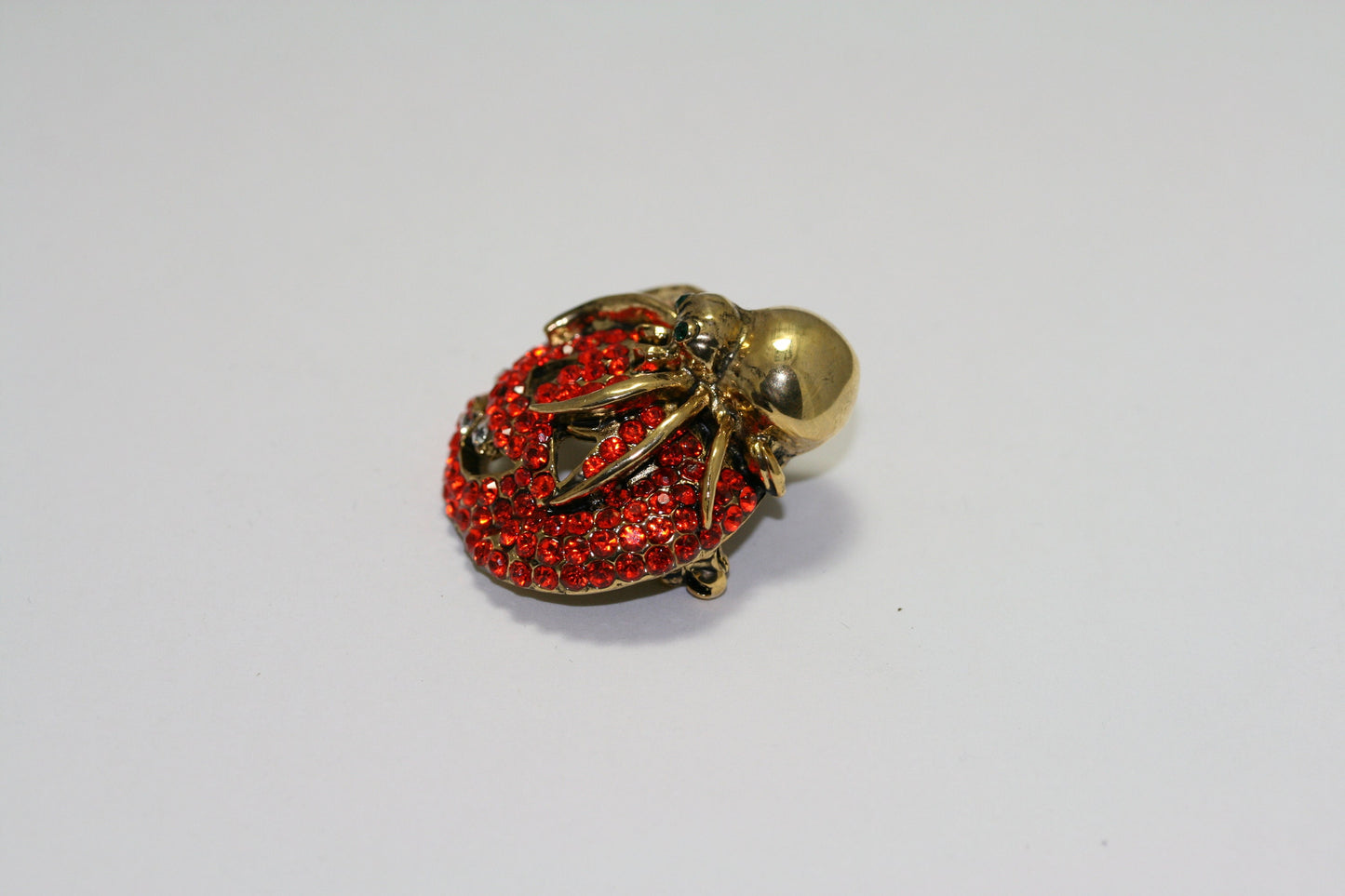 Vintage Rhinestone Halloween Orange Pumpkin with Spider Crystal Pin Brooch, Crystal Pumpkin Brooch, Crystal Spider Pin