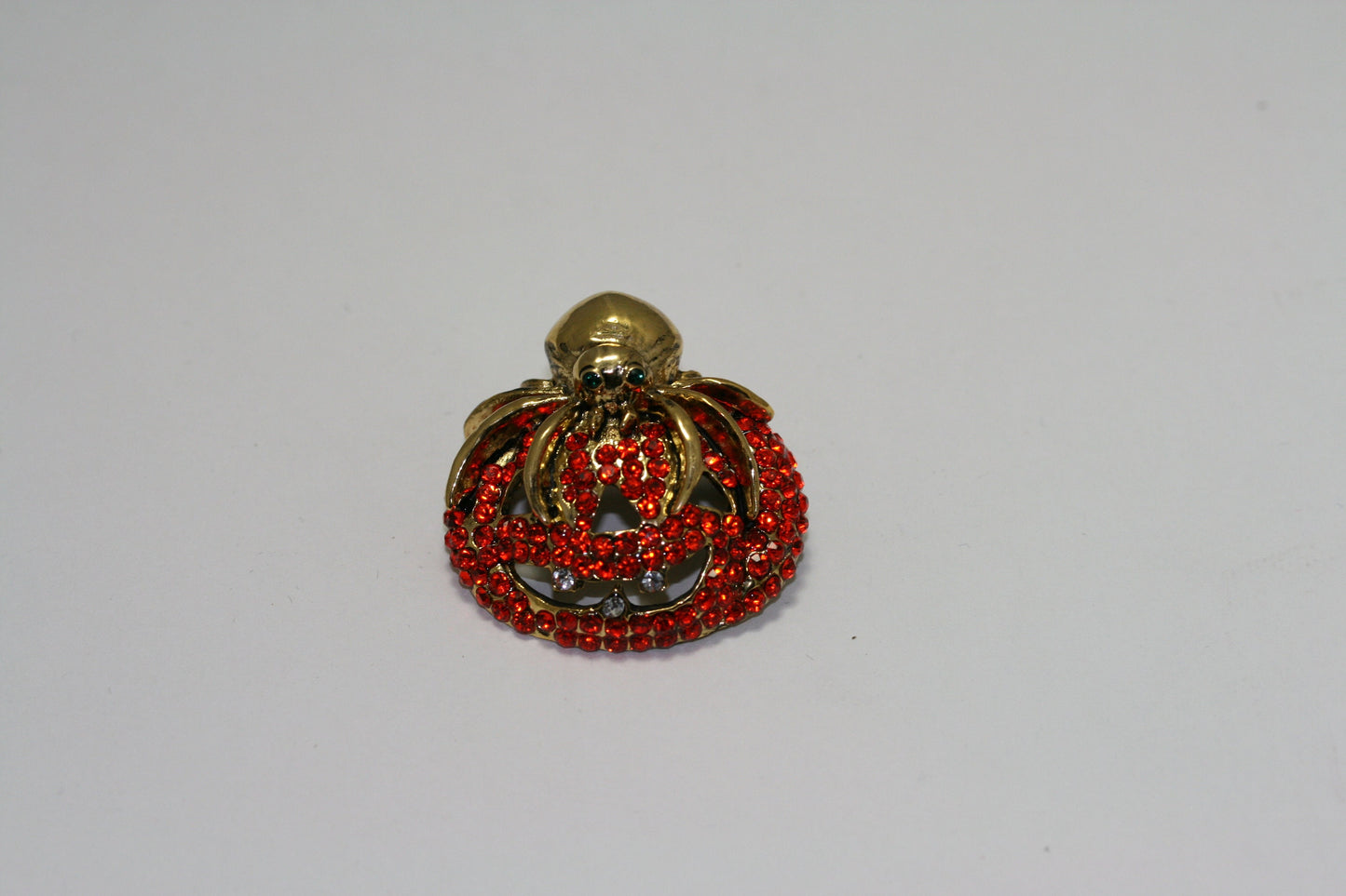 Vintage Rhinestone Halloween Orange Pumpkin with Spider Crystal Pin Brooch, Crystal Pumpkin Brooch, Crystal Spider Pin