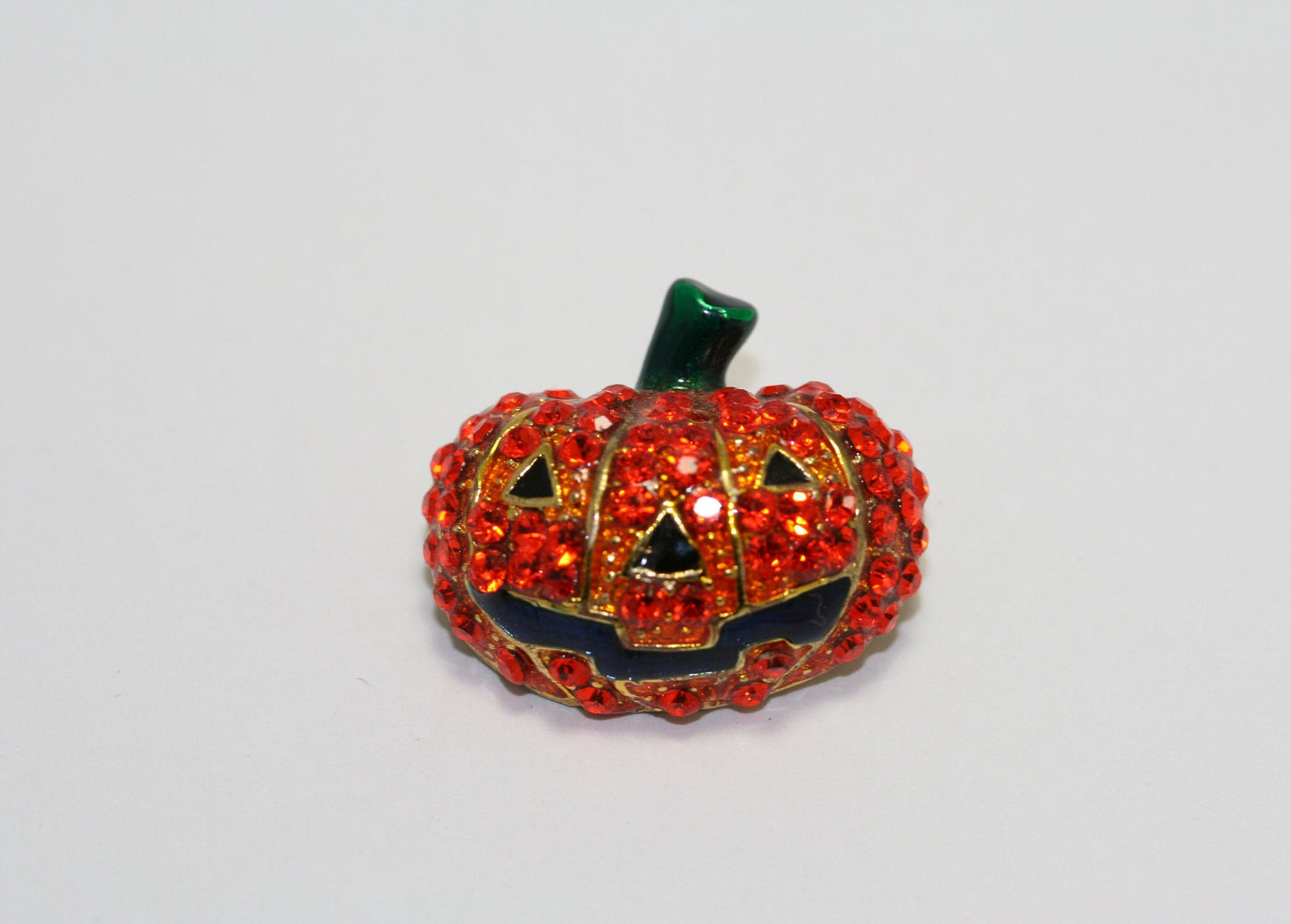 Orange Rhinestone Crystal Halloween Pumpkin With Black Enamel Smiley Face Pin Brooch