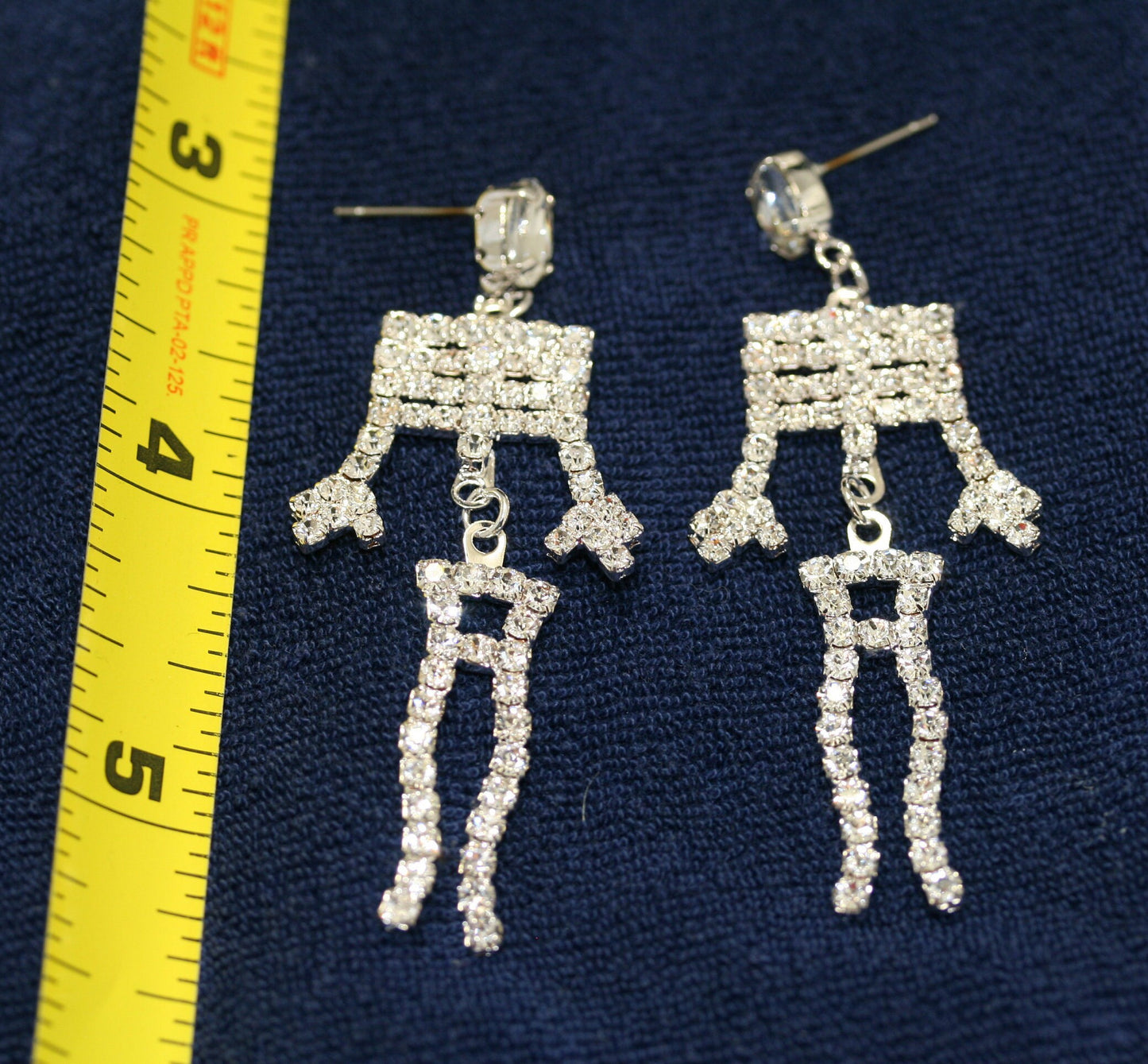Rhinestone Bling-bling Halloween Skeleton Post Earrings, Crystal Silver Skeleton Earrings