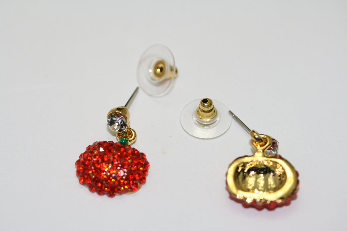 Rhinestone Crystal Halloween Pumpkin Dangle Earring, Solid Orange Pumpkin Earrings, Halloween Earrings Gift For Her