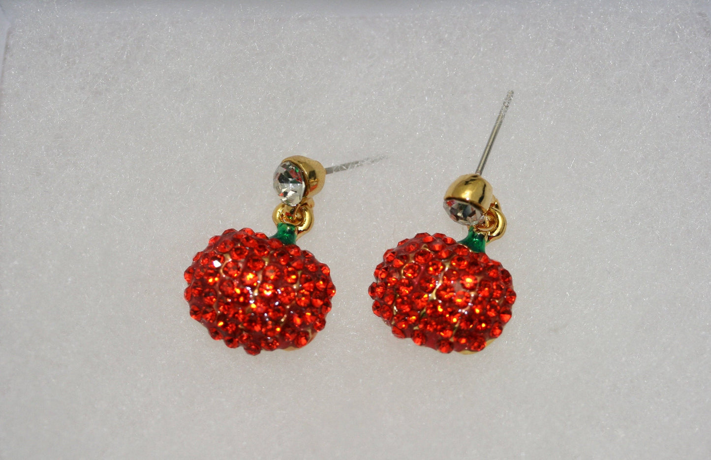 Rhinestone Crystal Halloween Pumpkin Dangle Earring, Solid Orange Pumpkin Earrings, Halloween Earrings Gift For Her
