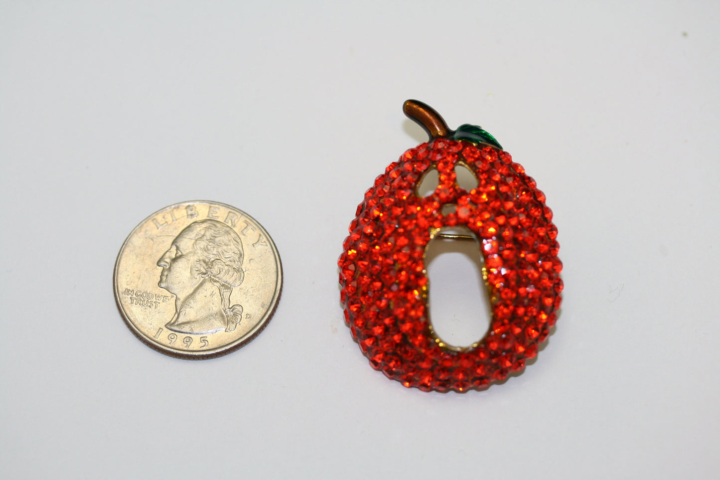 Vintage Crystal Rhinestone Halloween Orange Pumpkin Pin Brooch with Scary Face, Halloween Pumpkin Jewelry