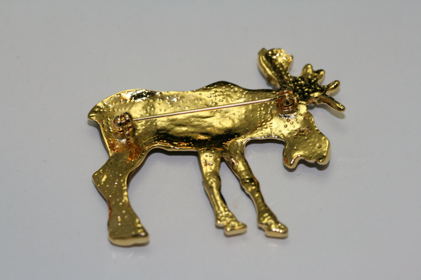 Vintage Moose Pin Crystal Accents on Antlers Brown Gold Tone Moose Brooch, Wild Animal Brooch Jewelry