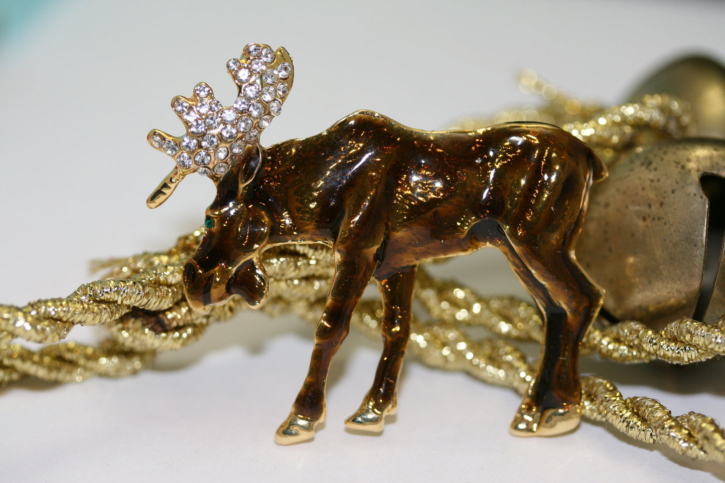 Vintage Moose Pin Crystal Accents on Antlers Brown Gold Tone Moose Brooch, Wild Animal Brooch Jewelry
