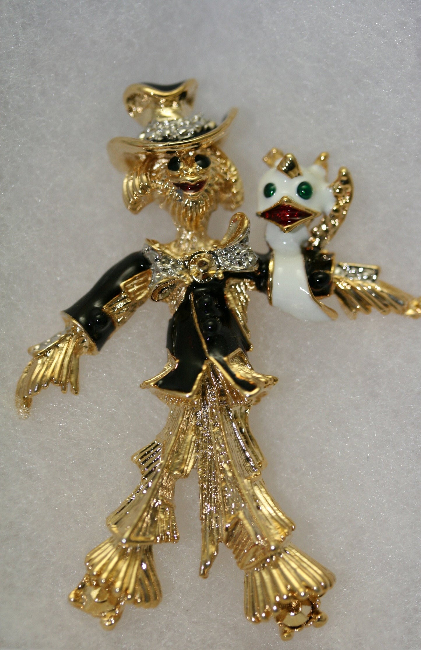 Vintage Scarecrow Pin Brooch Enamel Rhinestone Bird Halloween Jewelry