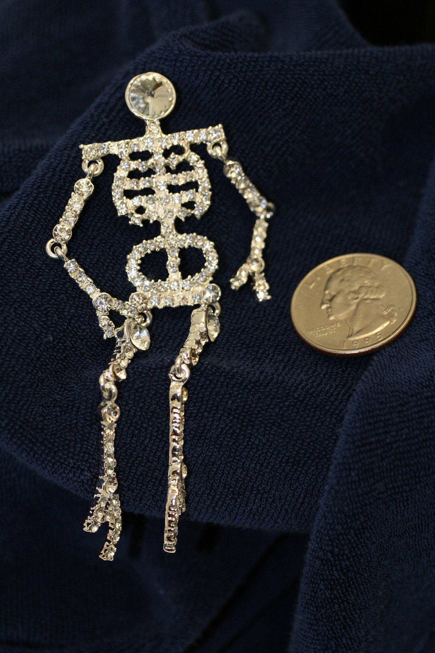 Rhinestone Halloween Scary Moveable Ghost Skull Skeleton Pin Brooch Jewelry 4"