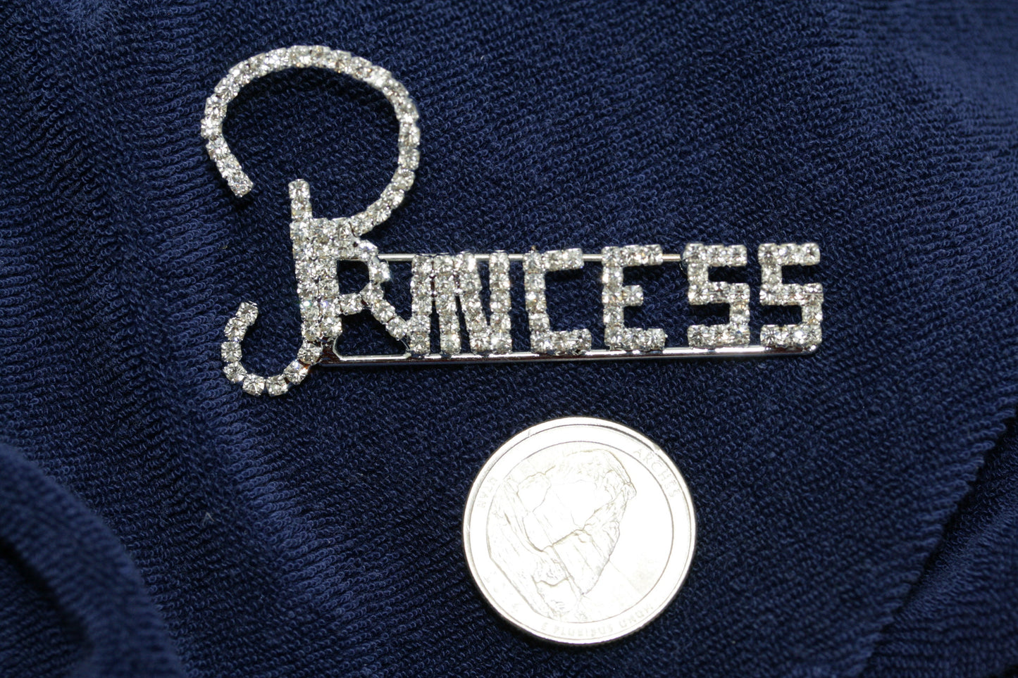 FASHION JEWELRY, Rhinestone "Princess" Word Brooch Pin, Letter Pin