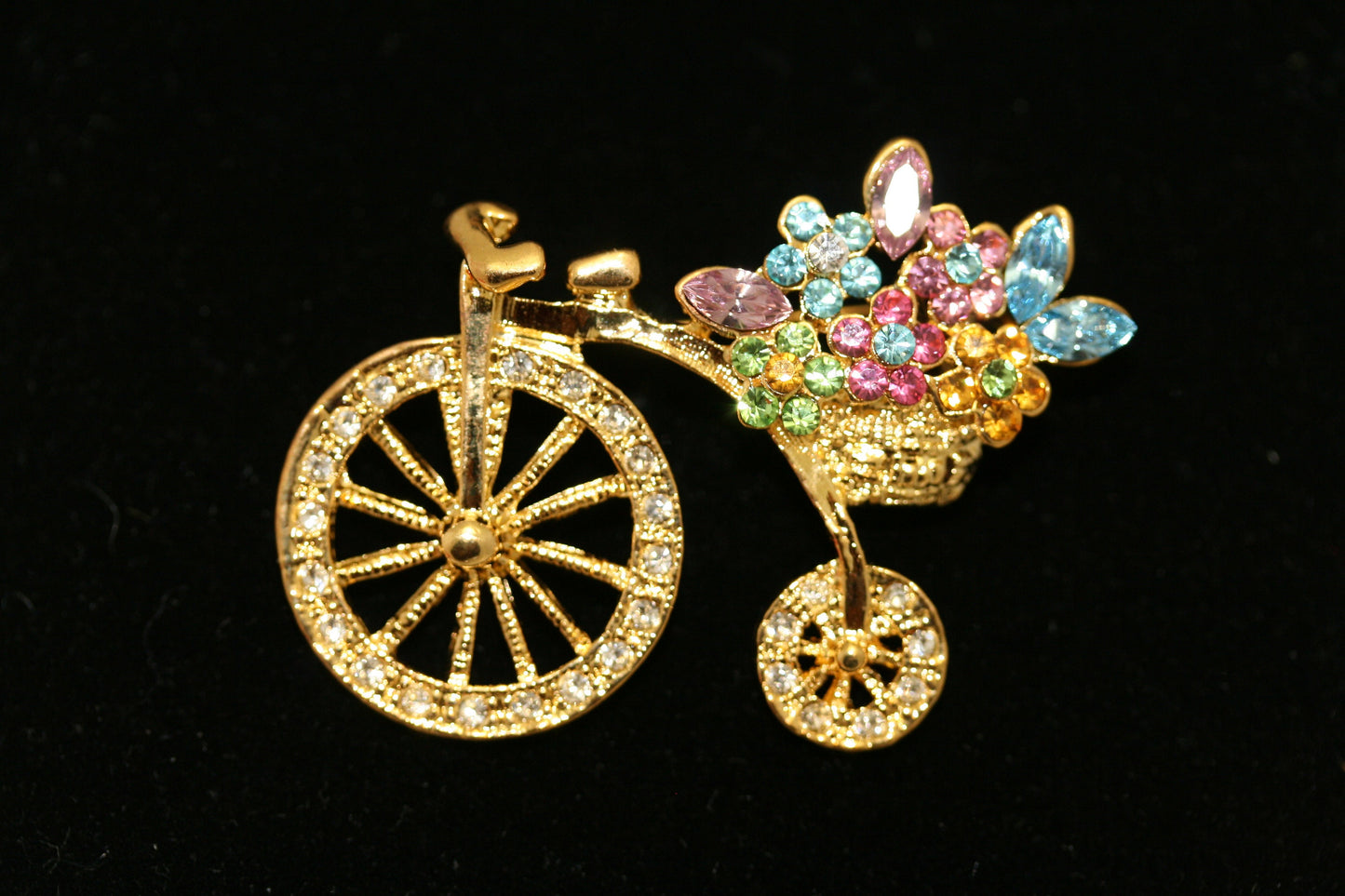 Flower Basket Crystal Bicycle Pin Brooch