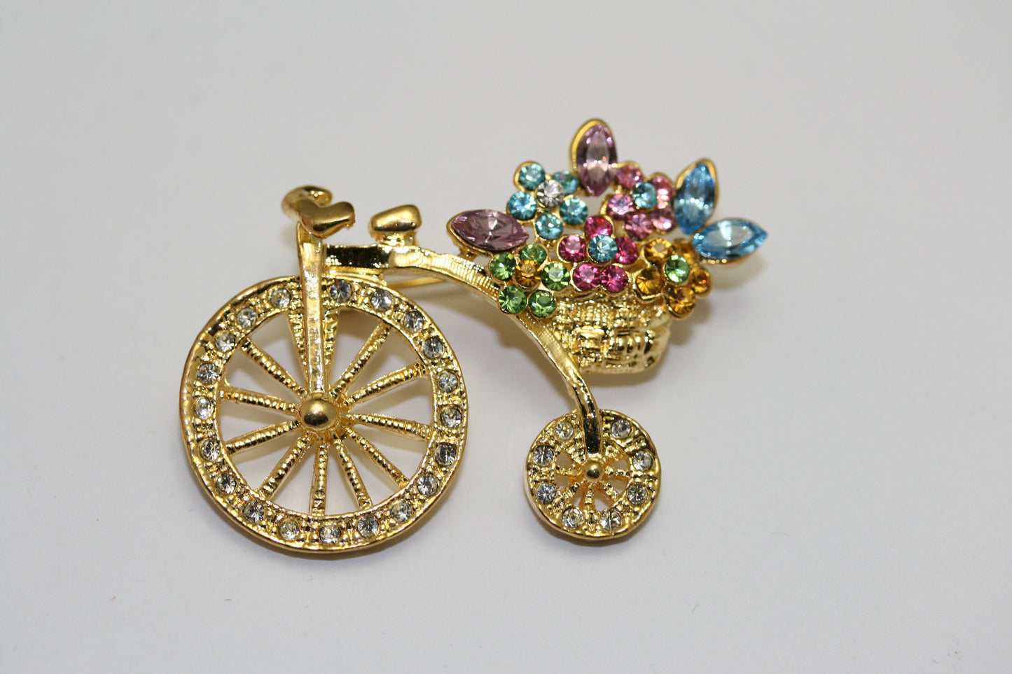 Flower Basket Crystal Bicycle Pin Brooch
